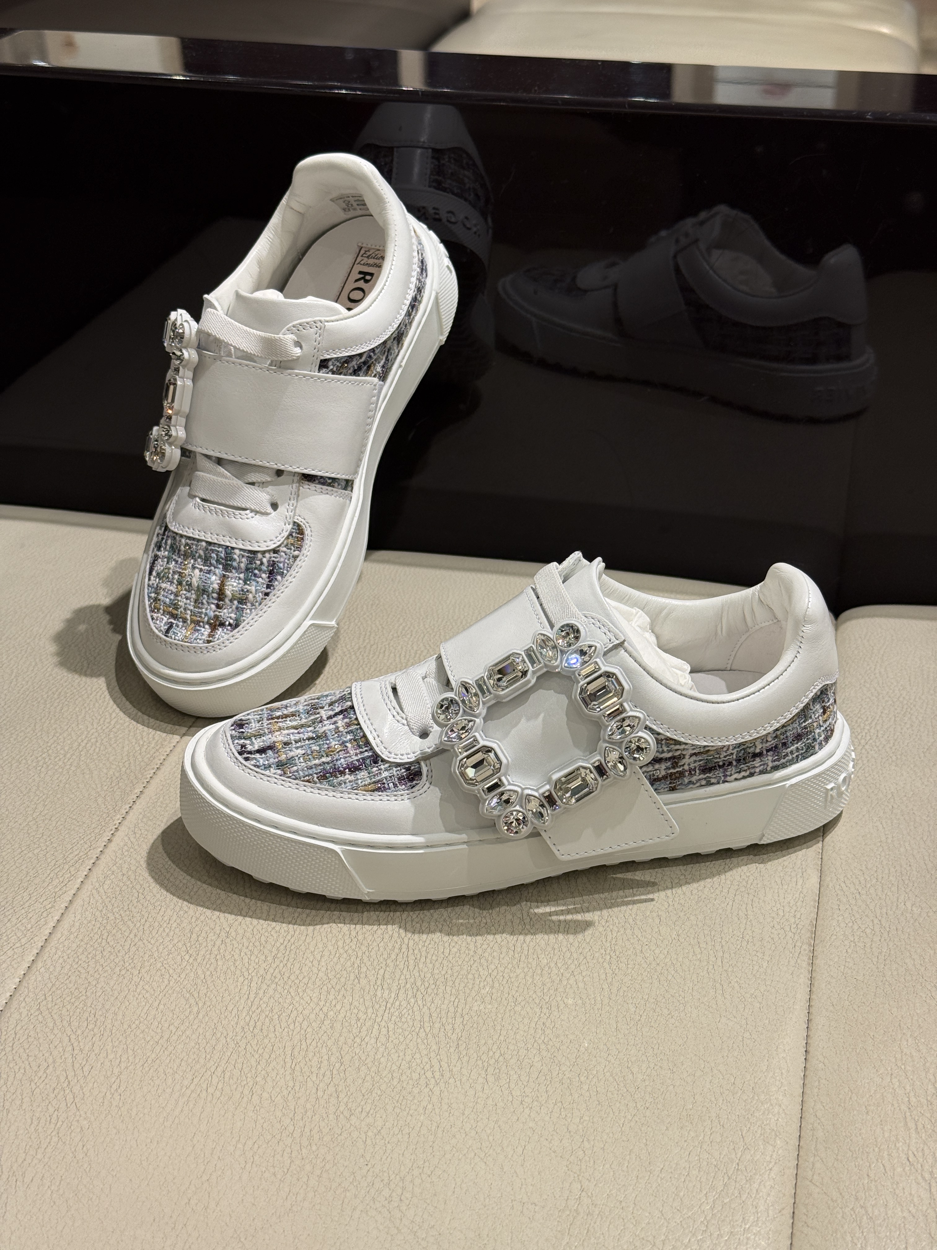 Roger Vivier very vivier strass buckle sneakers tweed grey blue