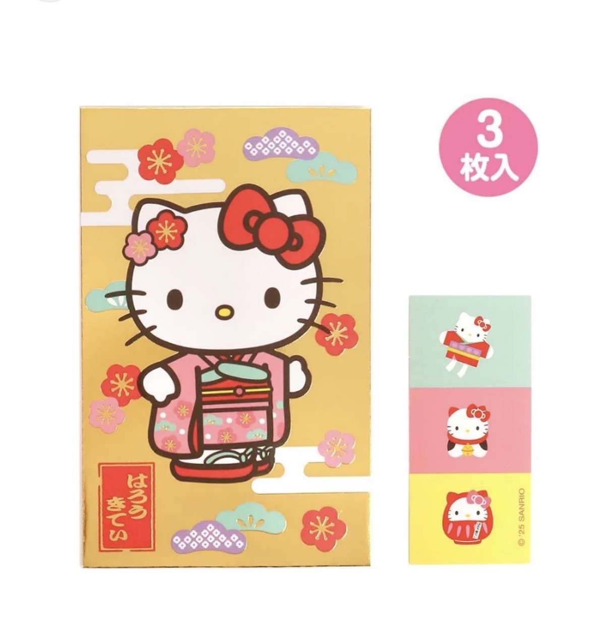 【早鳥優惠】JP Hello Kitty 和服利是封 短 3枚 金 3088 TK261015
