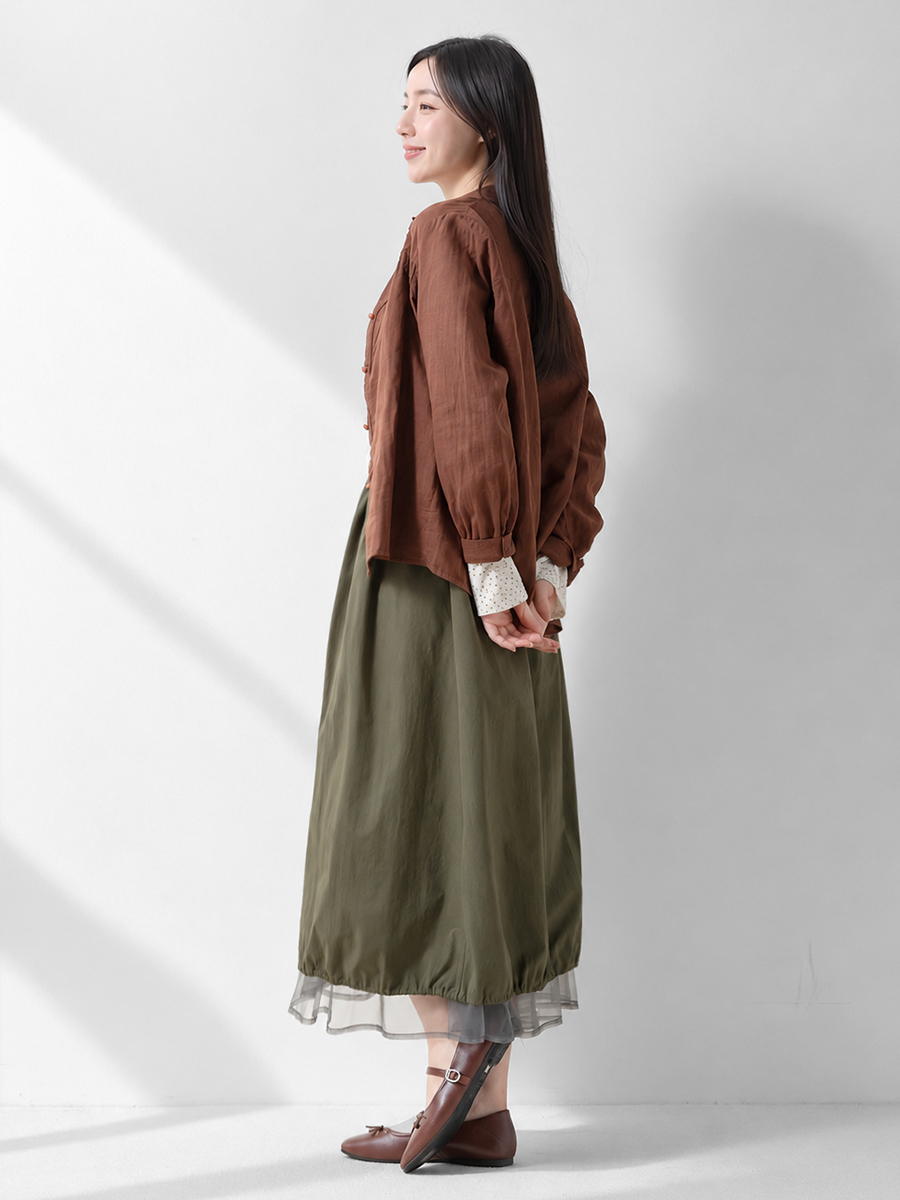 二重紗上衣小碎花抓皺上衣雙面穿花苞紗裙組合