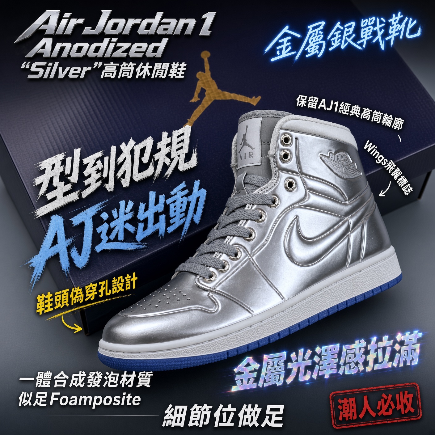 Air Jordan 1 Anodized "Silver"高筒休閒鞋