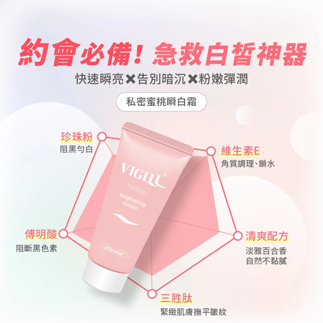 台灣VIGILL 約會急救必備 私密蜜桃瞬白霜(快速白皙) 50ml