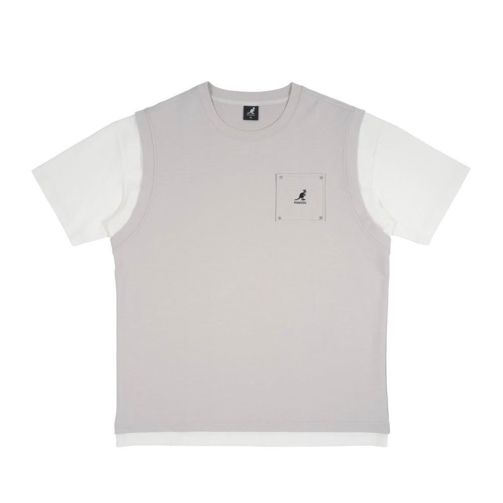 【KANGOL】中性假兩件圓領短袖上衣｜層次穿搭・舒適材質｜2色-65251022