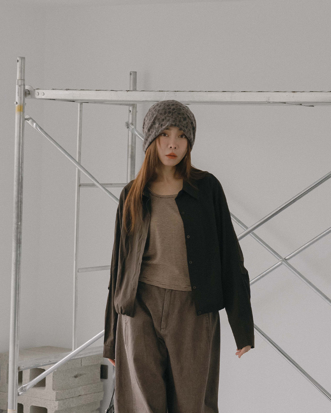 Two-piece striped vest shirt top - dark brown【01140111】in stock+pre-order
