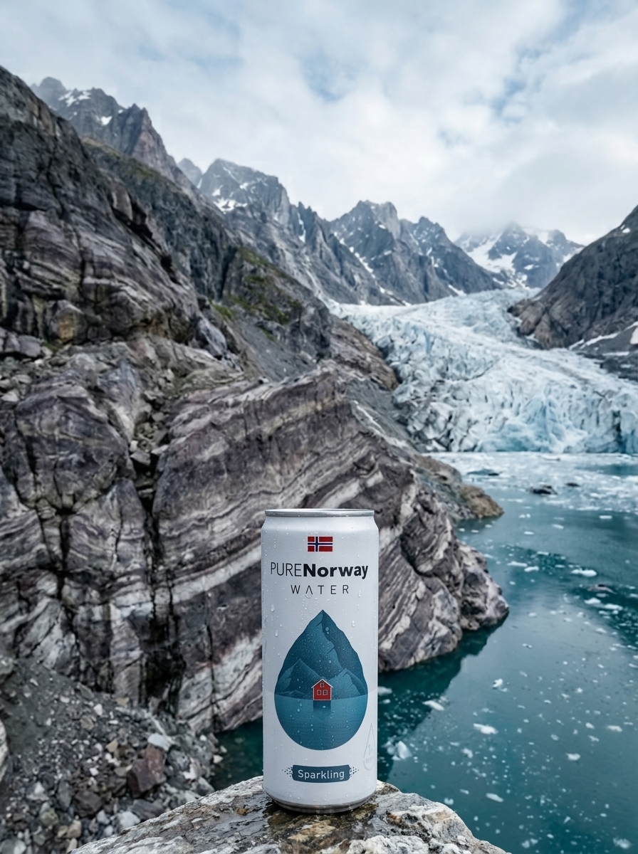 PURE Norway Water 產品瓶身自然場景實拍