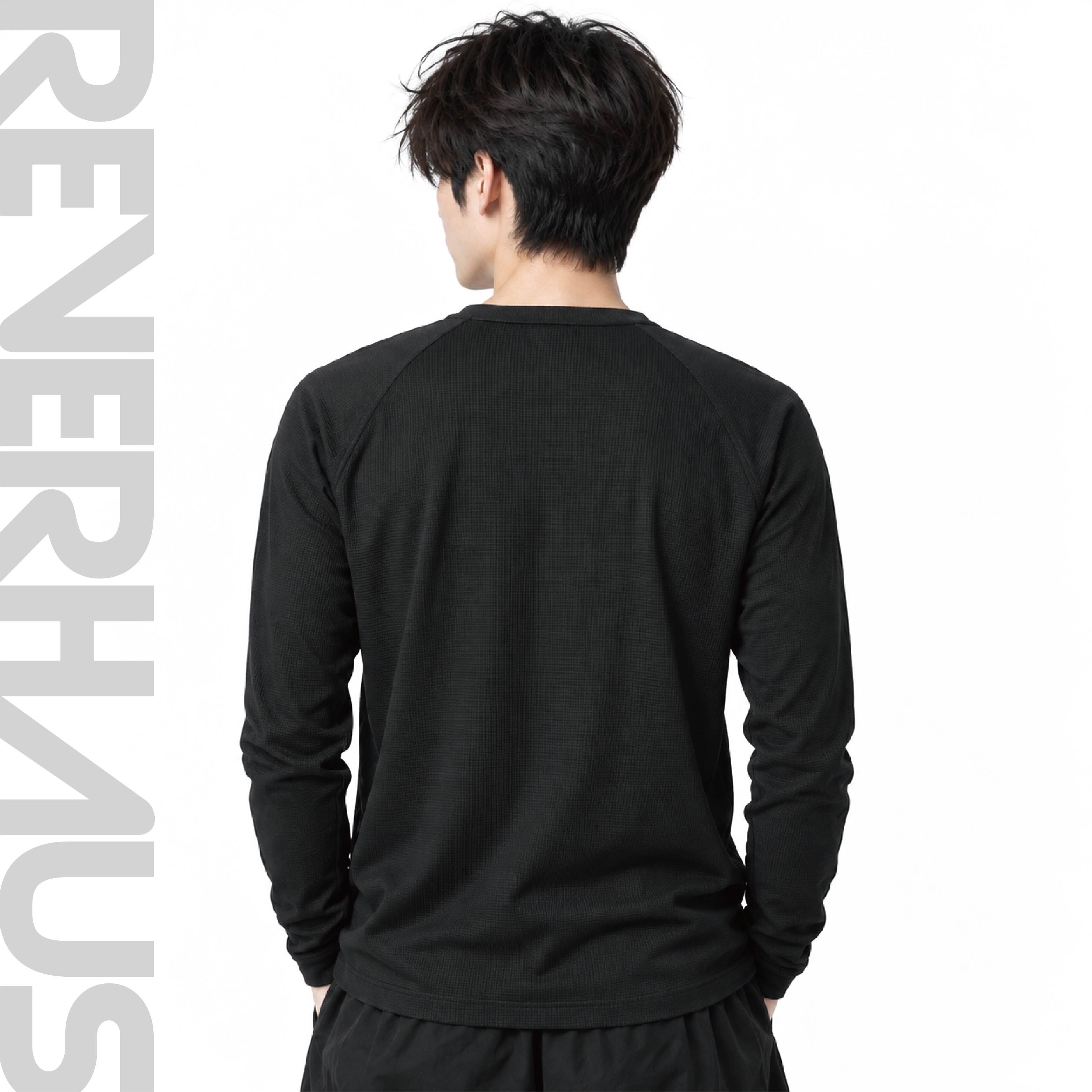 【 DESCENTE｜立體織紋網眼運動長袖TEE - 黑 】