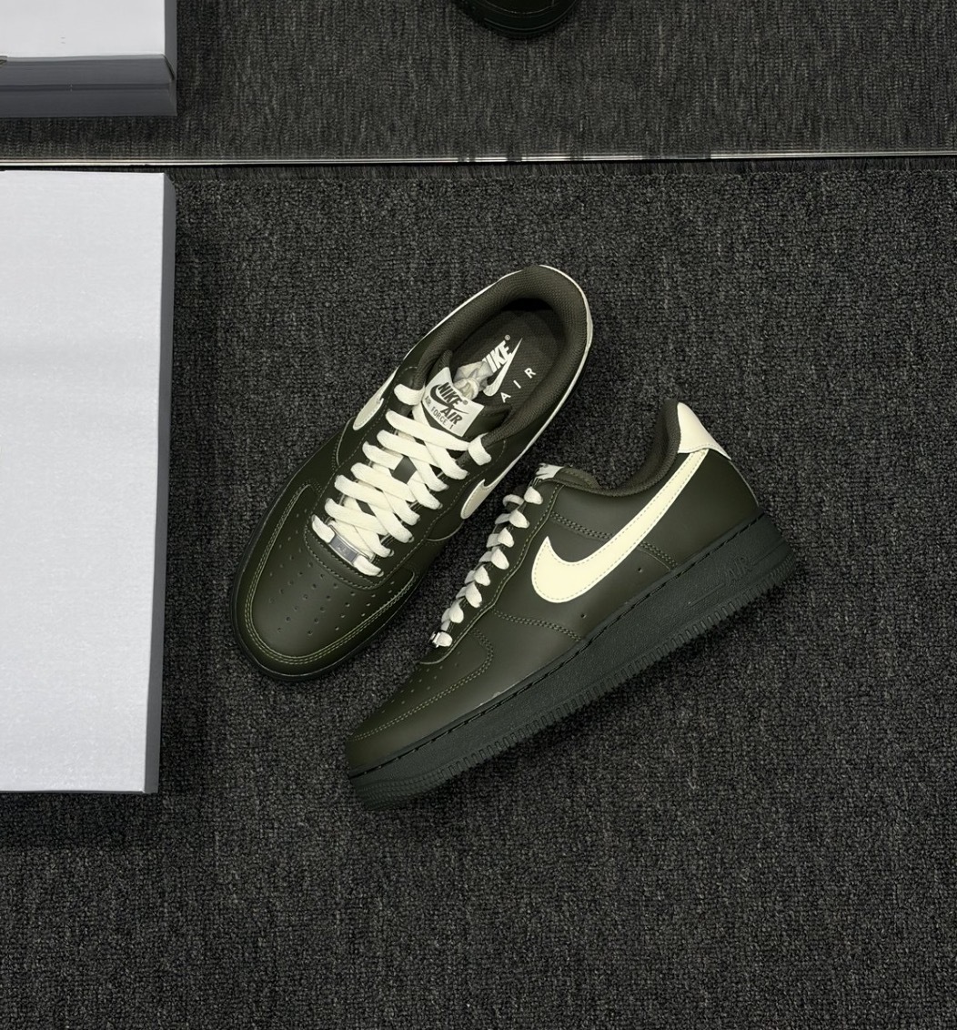 男鞋 NIKE AIR FORCE 1 '07 墨綠白 皮革 復古 經典 休閒鞋【FJ4146-304】AF1