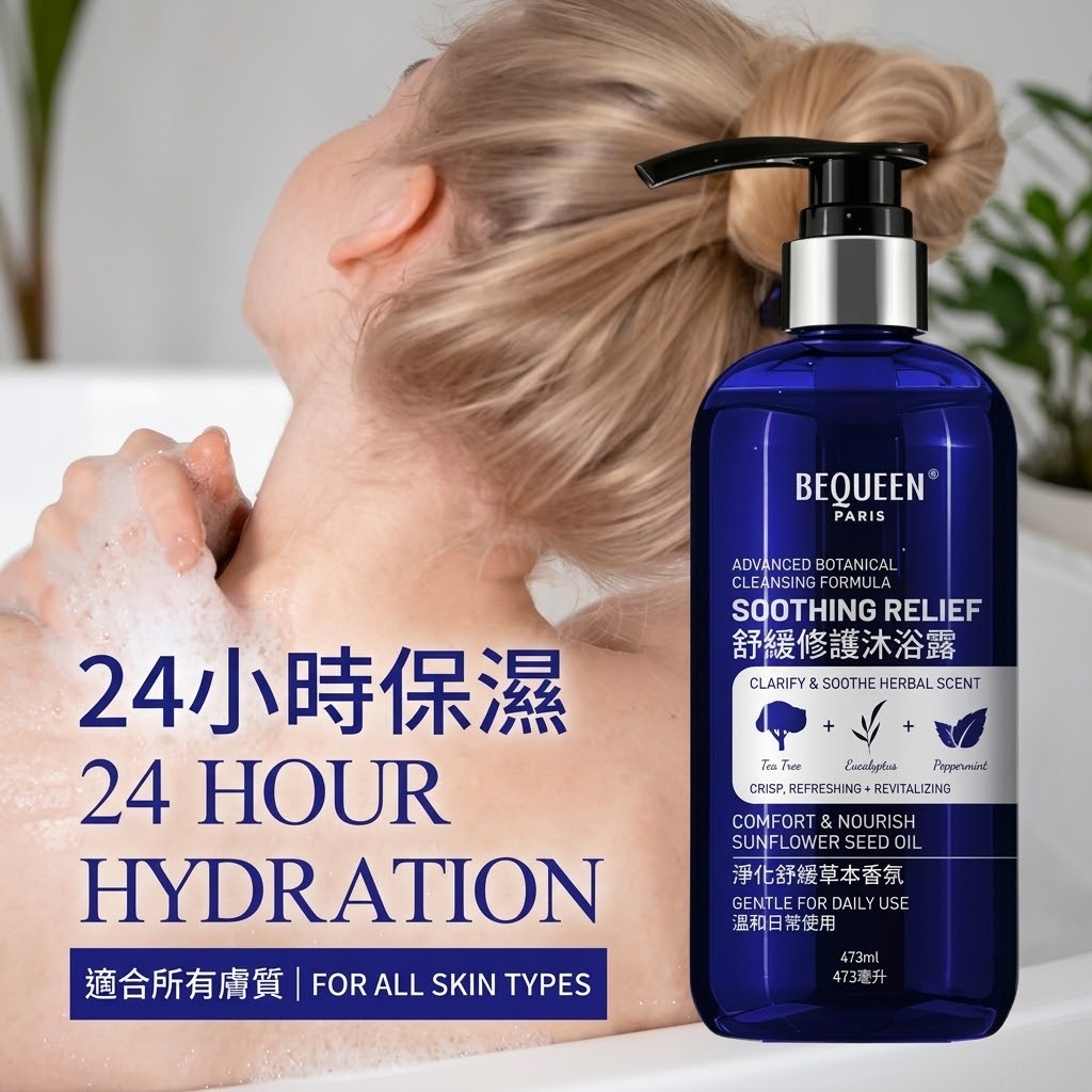 BEQUEEN 消炎沐浴露473ml（深藍）,EXP:2030年1月1日（H2610 PB896）