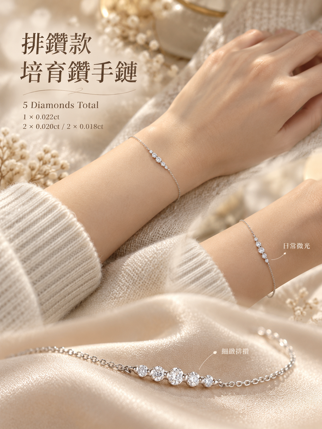 【直播】MD101420 排鑽款培育鑽手鏈｜5 Lab-Grown Diamonds｜1 × 0.022ct / 2 × 0.020ct / 2 × 0.018ct