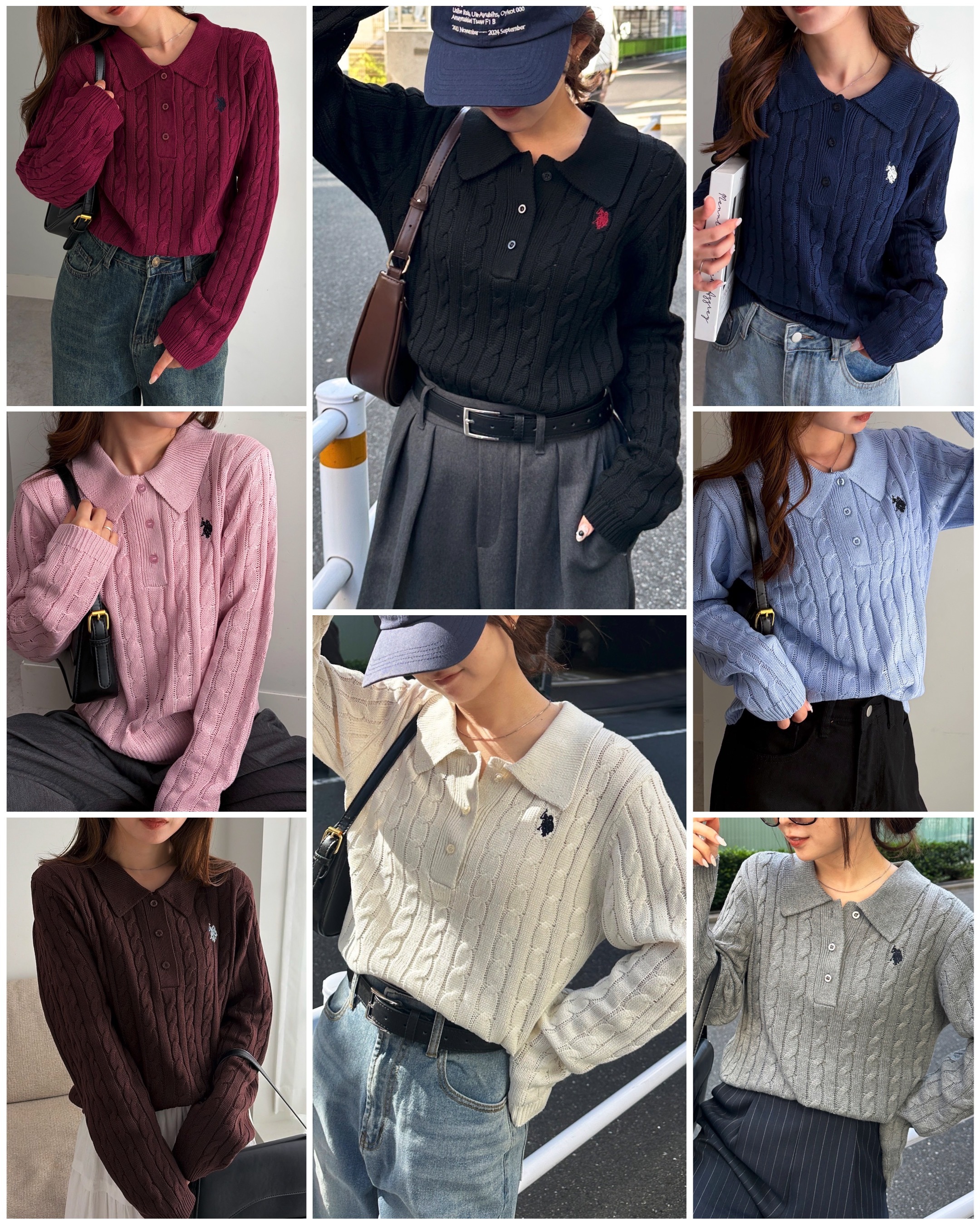 【預購】JM101601 U.S. POLO ASSN. 刺繡麻花長袖Polo針織上衣