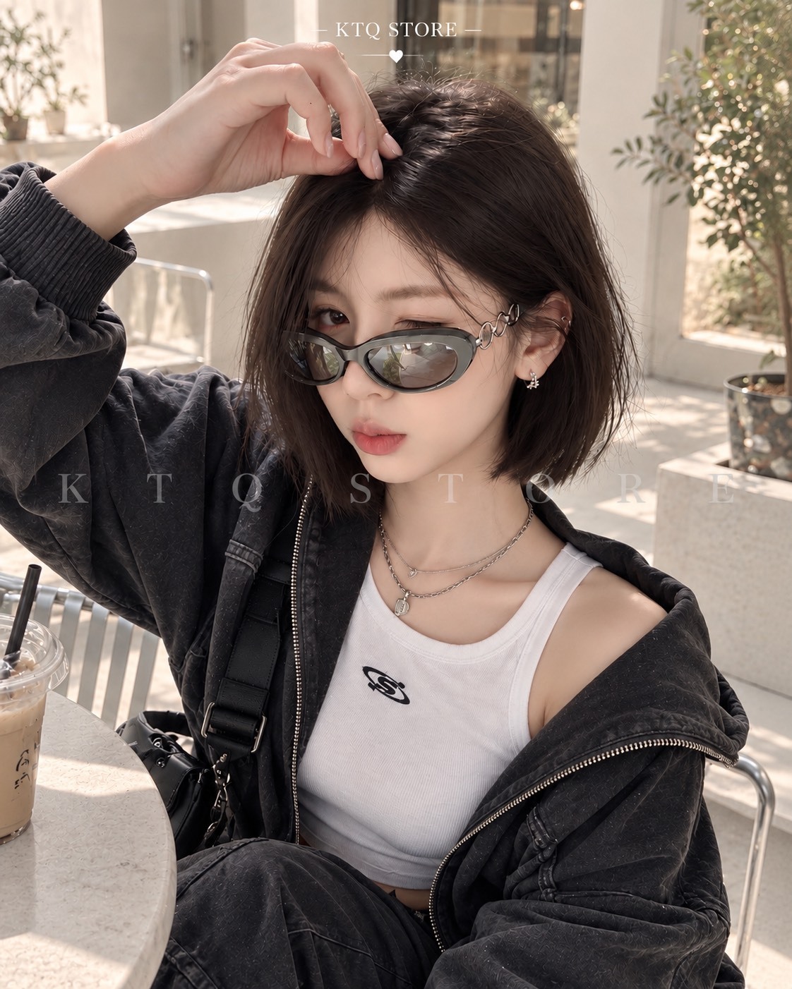 KTQ STORE ‧ 西太后 簡約休閒設計 板材橢圓形太陽眼鏡 女款 灰色VW5093-1-800