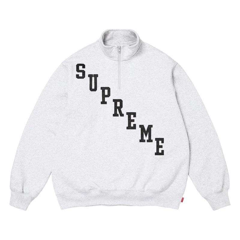 Supreme Slant Appliqué Half Zip Pullover 半拉鍊 長袖 灰色 FW26SW70-AY [台灣現貨]