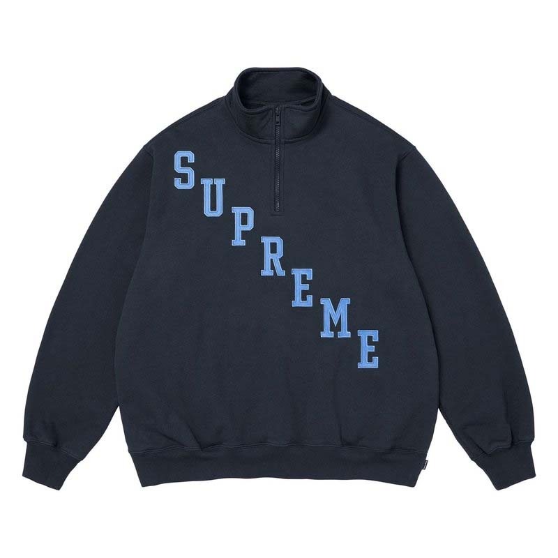 Supreme Slant Appliqué Half Zip Pullover 半拉鍊 長袖 深藍色 FW26SW70-NY [台灣現貨]
