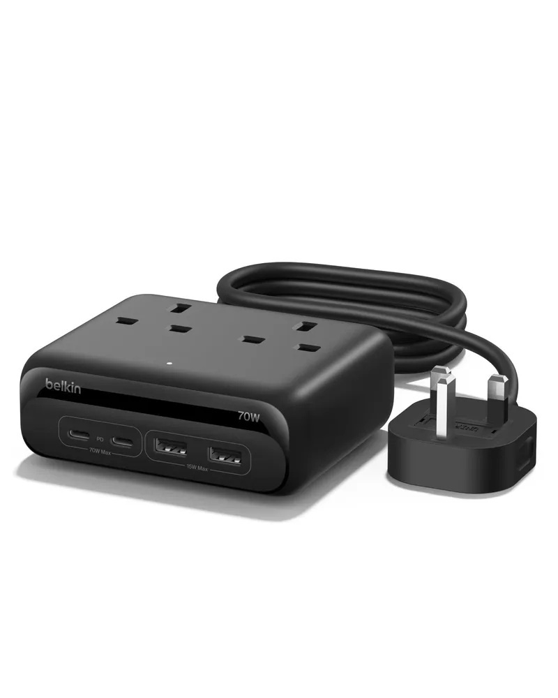 Belkin 6合1 GaN 多功能充電座 70W (2 個 USB-C, 2 個USB-A, 2 位插座)
