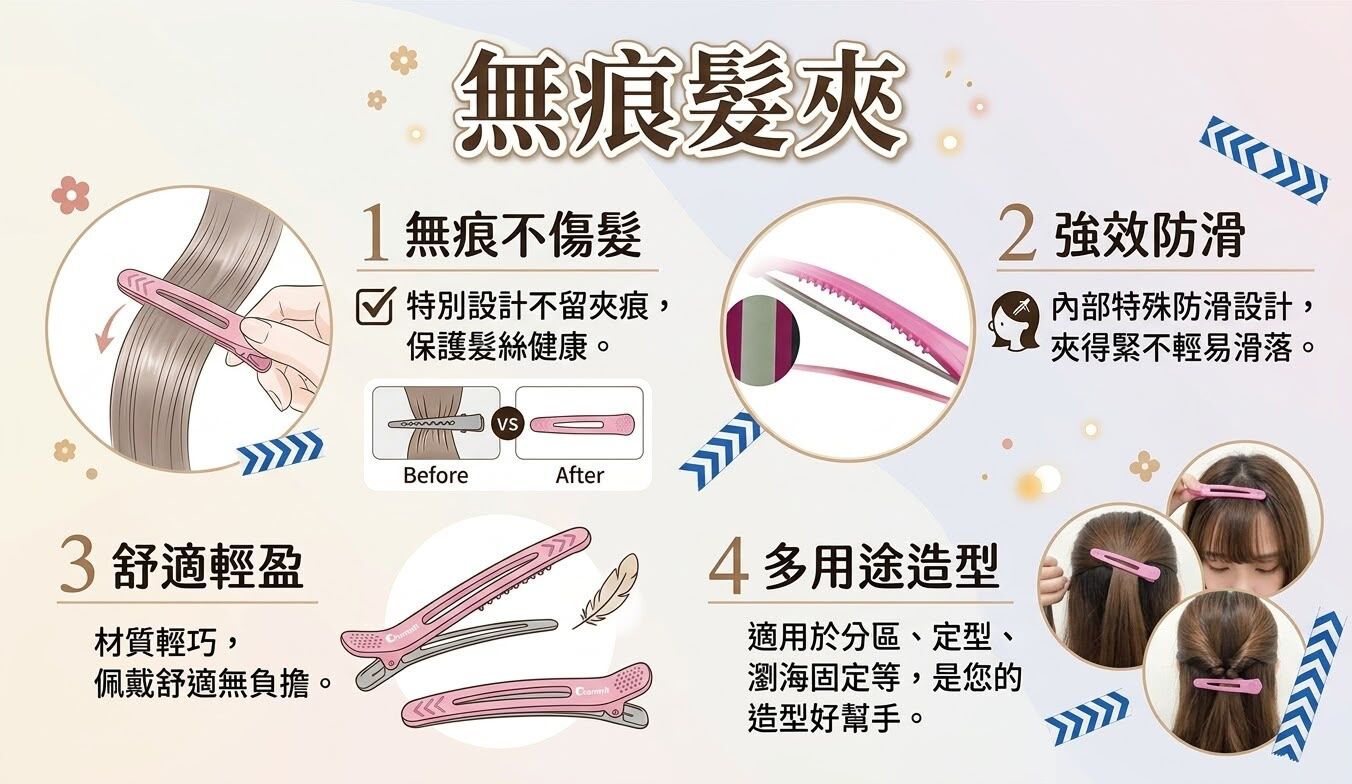 無痕造型髮夾(顏色隨機)六隻裝