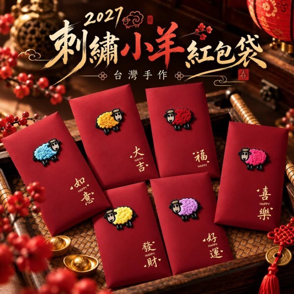 (預計12月初到貨) 2027台灣手作・刺繡小羊紅包袋 6入組