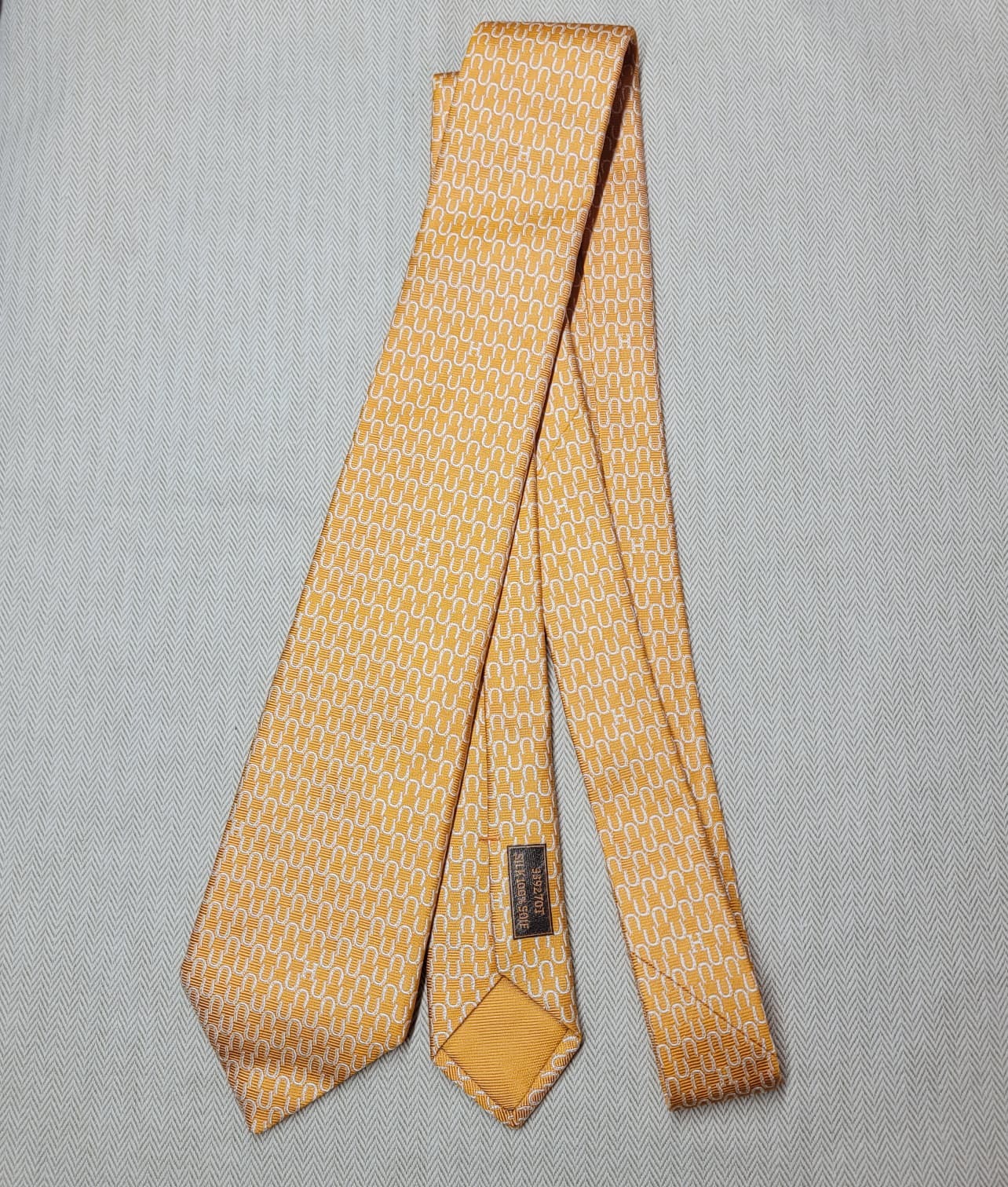 HERMES HORSESHOES TIE ORANGE/BLANC/CIEL NO.74