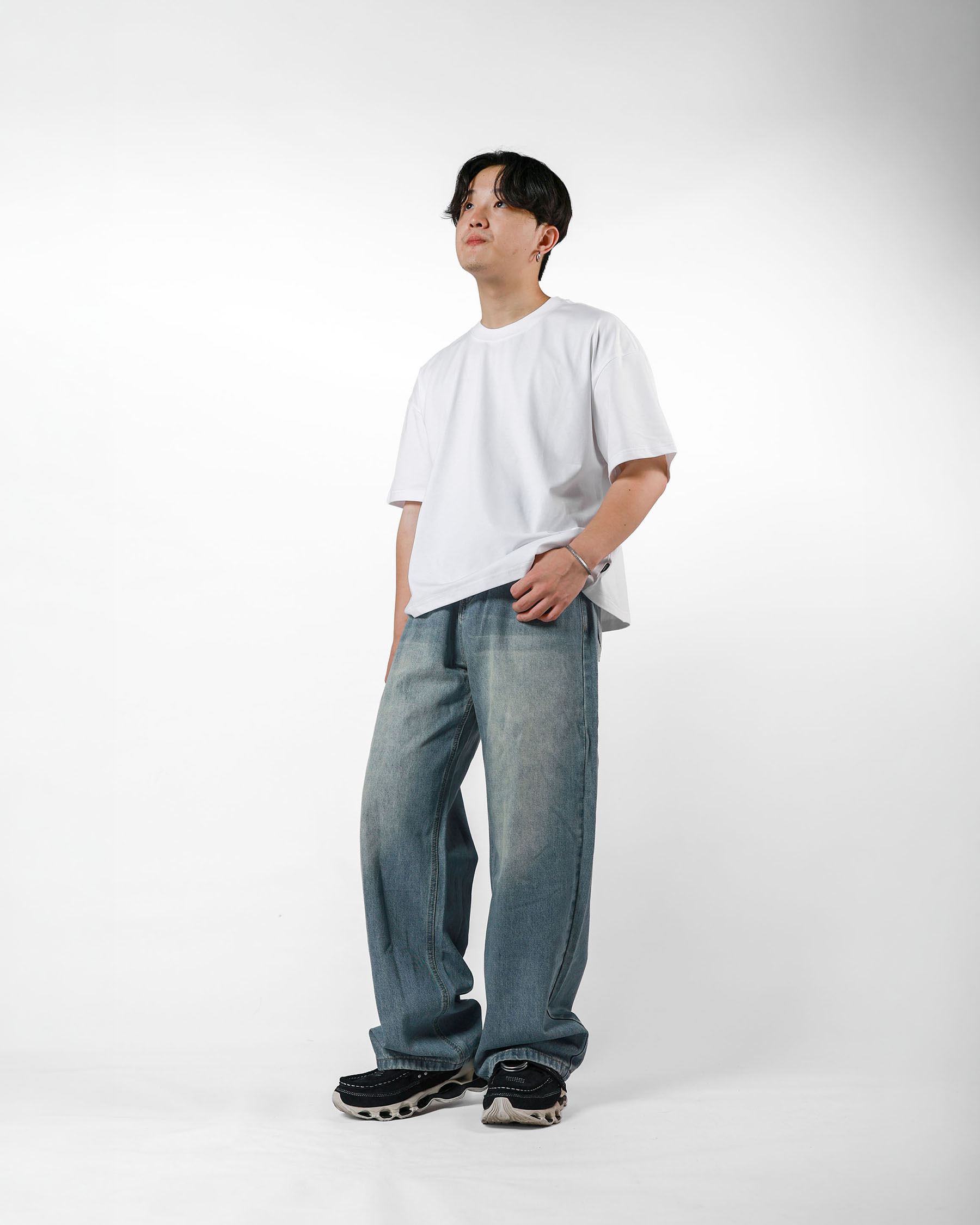 "拍攝品出清" 復古刷色直筒寬牛仔褲