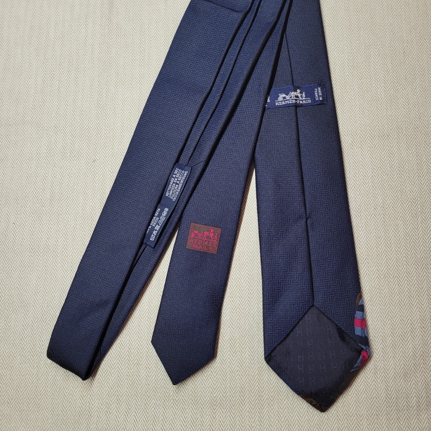 HERMES Rocabar de Rire tie Marine / Marron / Denim NO.79