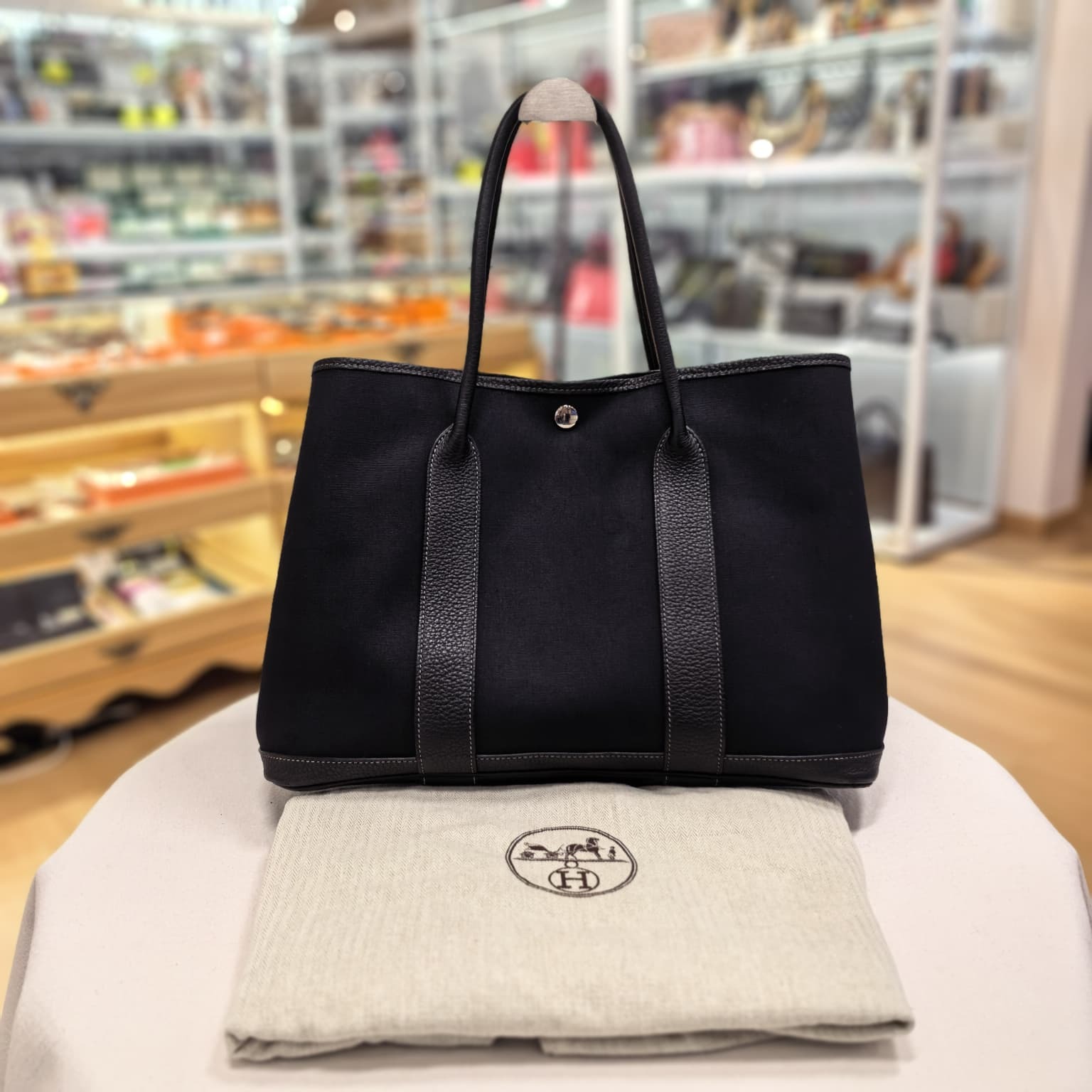 98%NEW USED HERMES GARDEN PARTY 36 黑色帆布銀扣 #GP36 #香榭站正品
