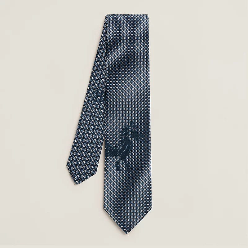 Hermes Dragon Velvet tie Marine / Ciel / Marine NO.80