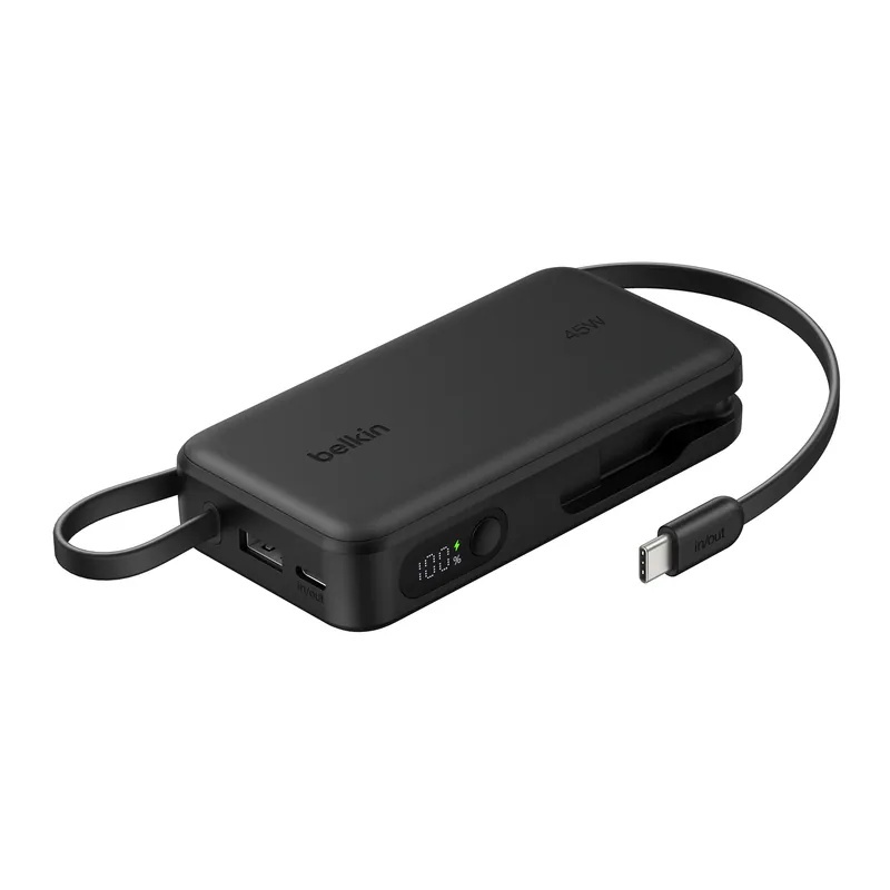 Belkin UltraCharge 行動電源 (10000mAh / 45W / 內置 USB-C 充電線及電量顯示)