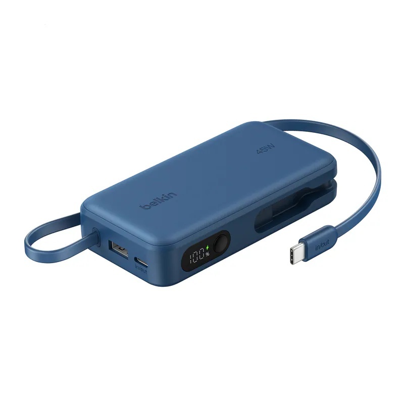 Belkin UltraCharge 行動電源 (10000mAh / 45W / 內置 USB-C 充電線及電量顯示)