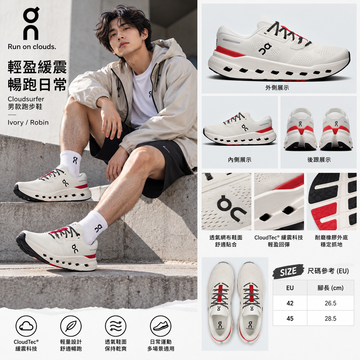 【預購】On N101622 Cloudrunner 3 男裝跑鞋 (象牙白)