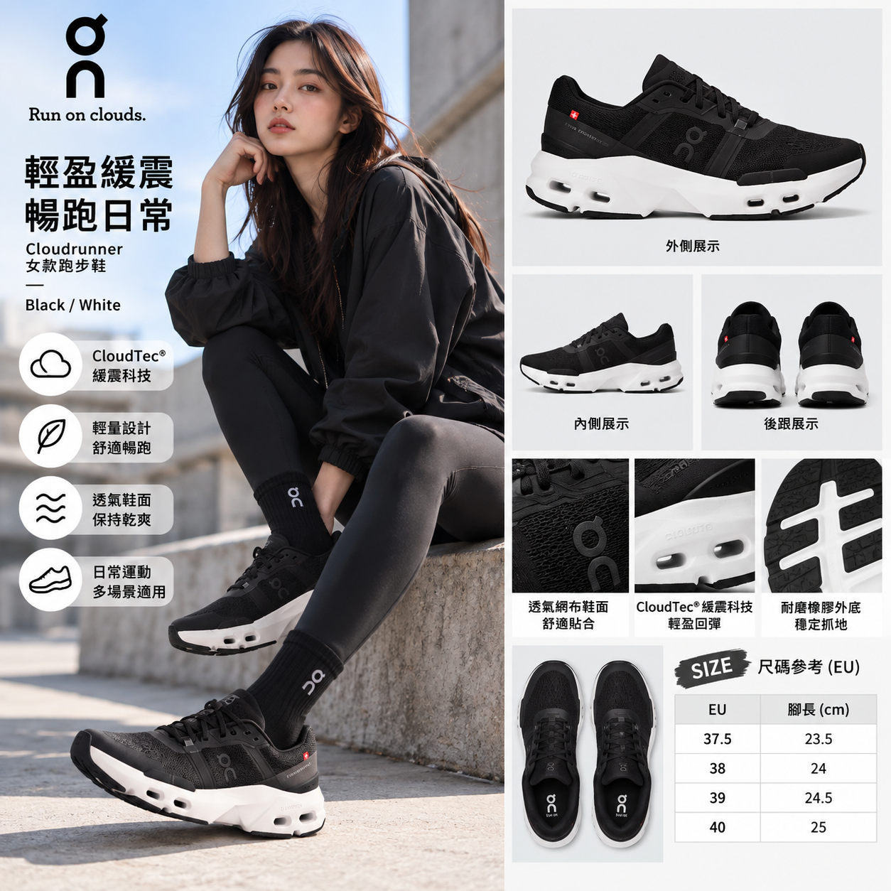 【預購】On N101623 Cloudpulse 女裝跑鞋 (黑色)