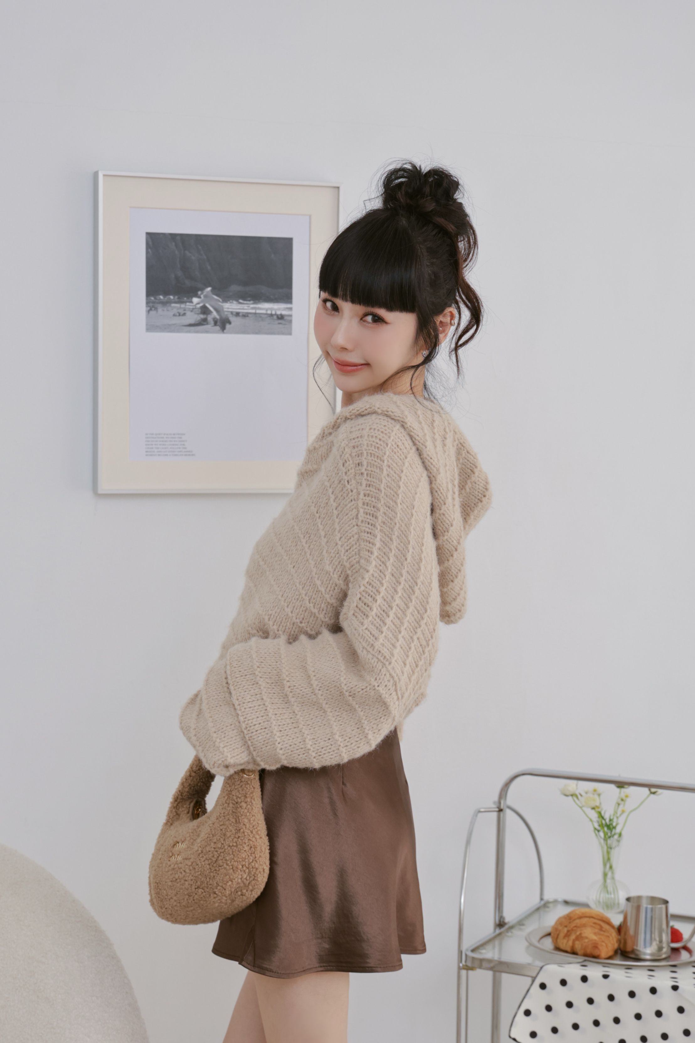 層次織紋連帽落肩上衣 S22