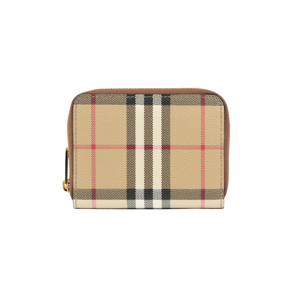 【Burberry】格紋帆布ㄇ形拉鍊零錢包(典藏米色/石楠木棕色)