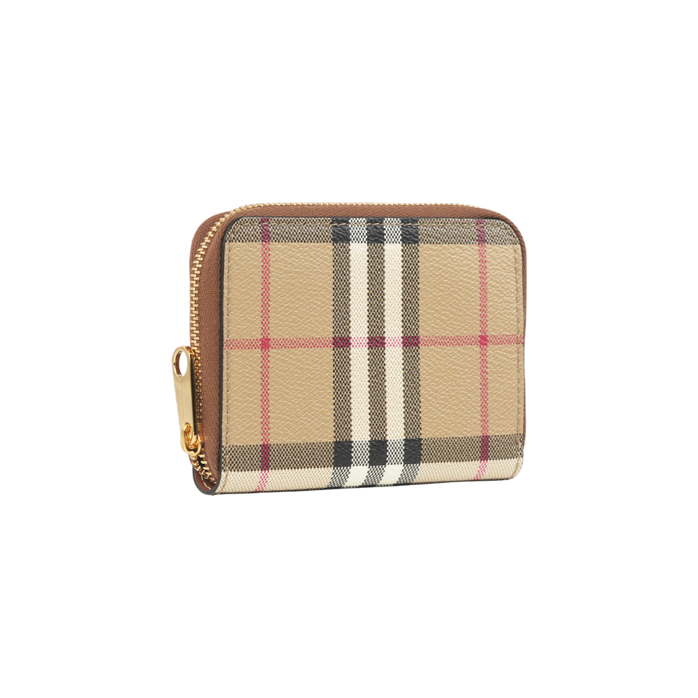 【Burberry】格紋帆布ㄇ形拉鍊零錢包(典藏米色/石楠木棕色)