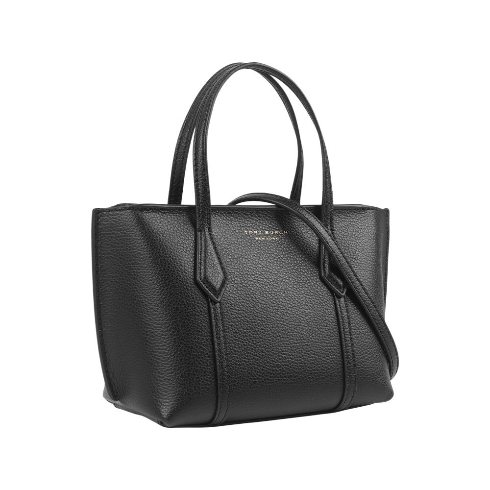 【Tory Burch】Mini Perry 皮革迷你拉鍊托特包(黑色)