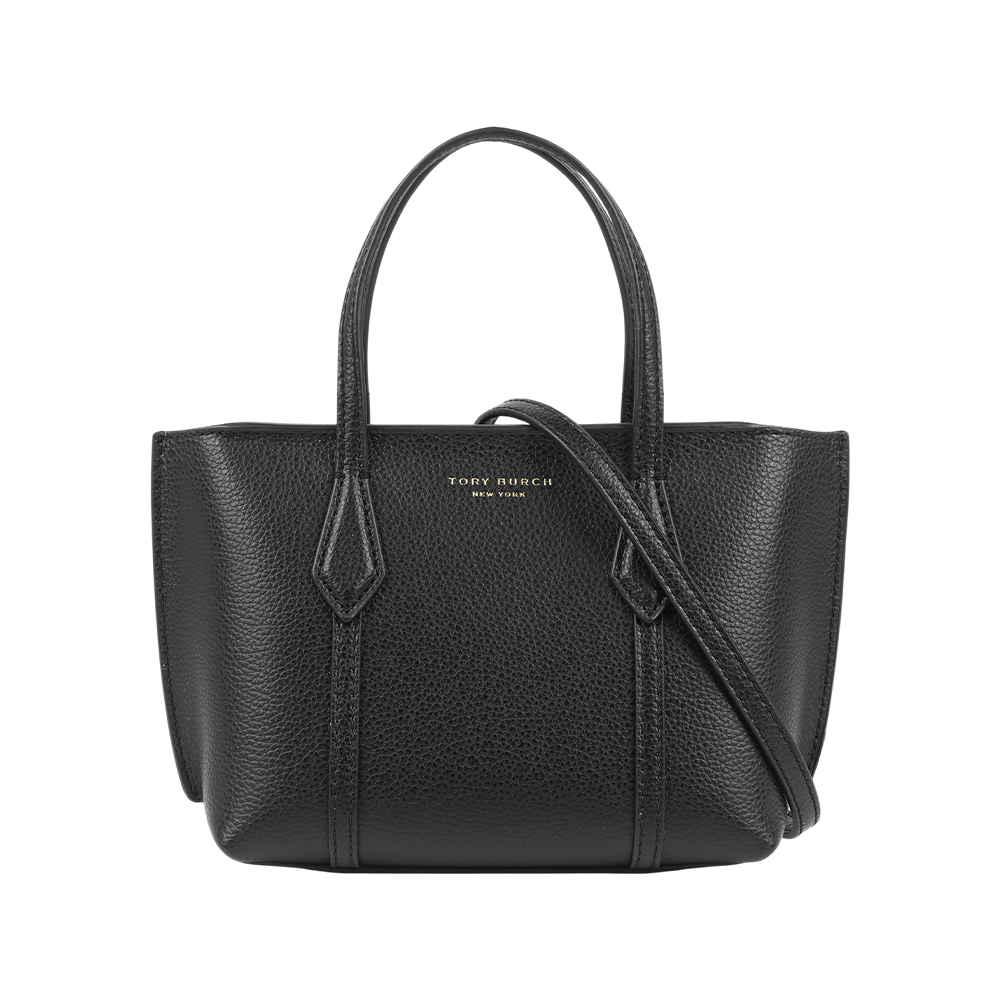 【Tory Burch】Mini Perry 皮革迷你拉鍊托特包(黑色)