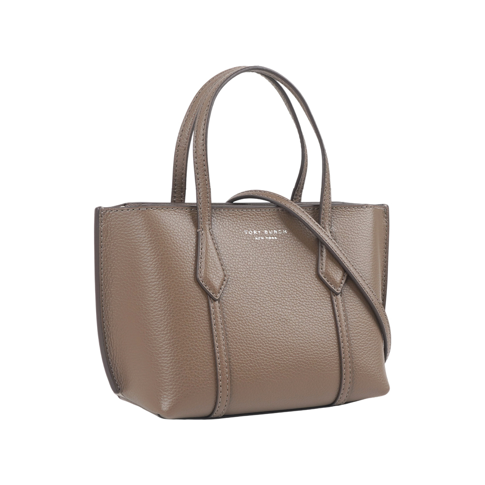 【Tory Burch】Mini Perry 皮革迷你拉鍊托特包(蕈棕色)