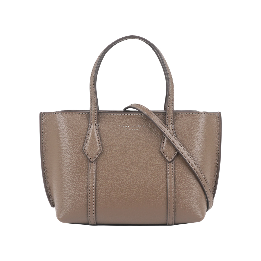 【Tory Burch】Mini Perry 皮革迷你拉鍊托特包(蕈棕色)