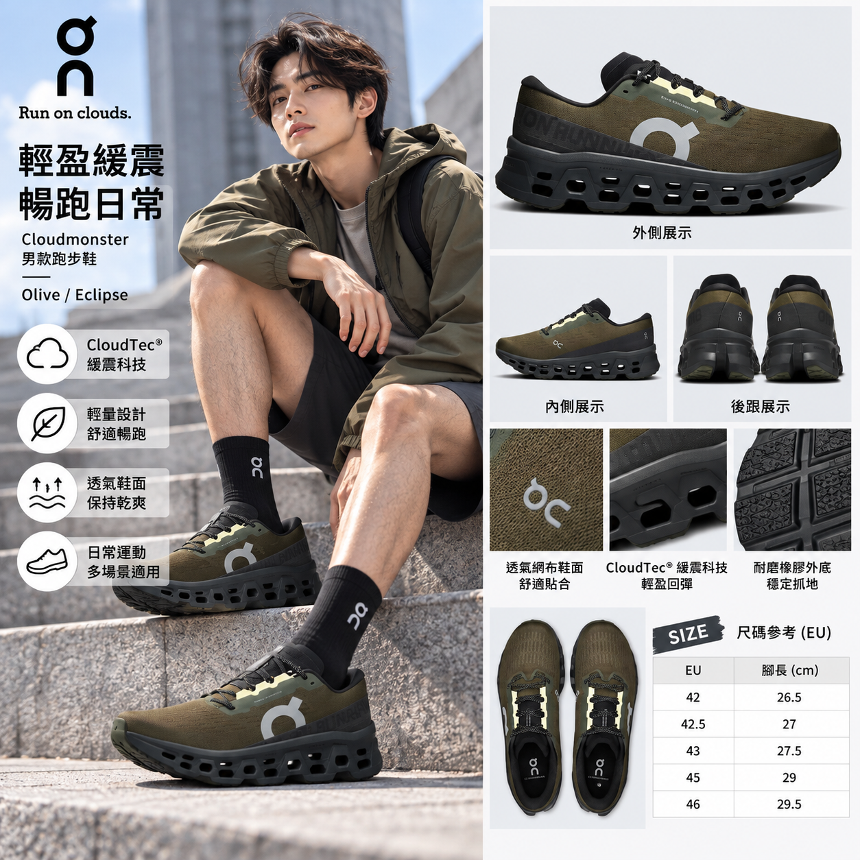 【預購】On N101634 Cloudmonster 3 男裝跑鞋 (軍綠色)