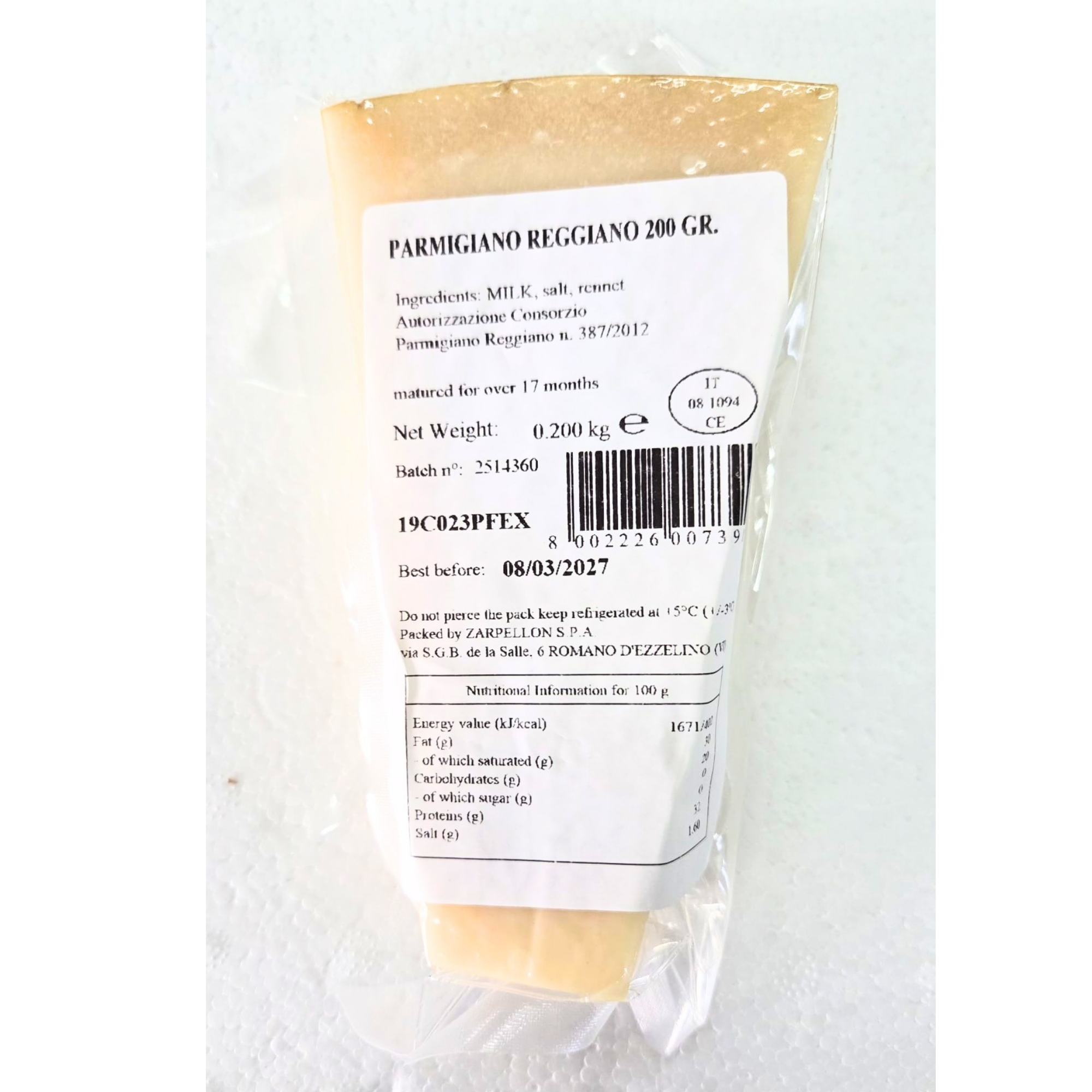 Italy Parmigiano Reggiano Special Parmesan Portion (Aged 24 moths)200g /pack  (0-4C)