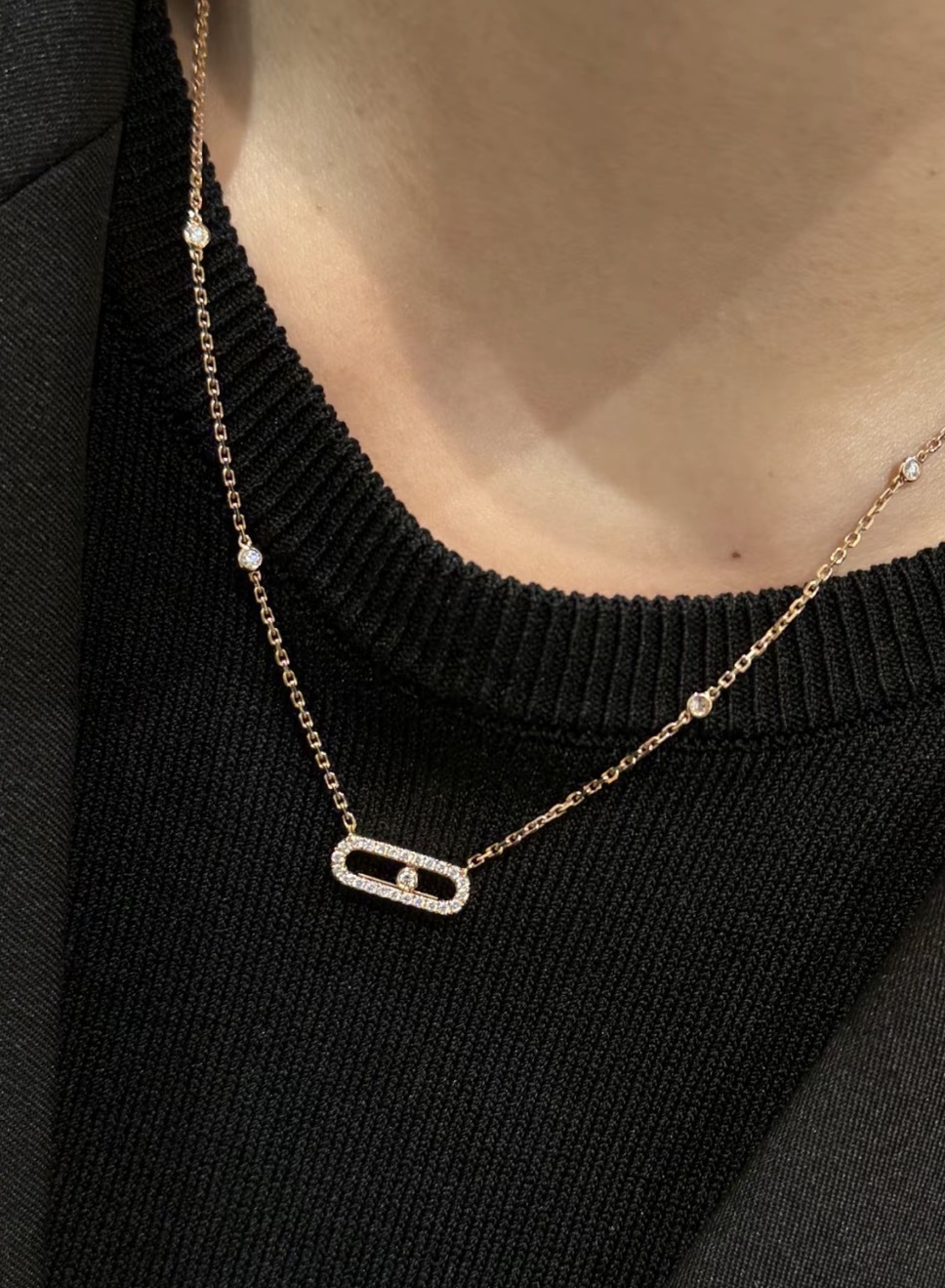 Messika Baby Move Pavé Diamond Necklace Pink Gold 密鑲鑽石項鏈 玫瑰金