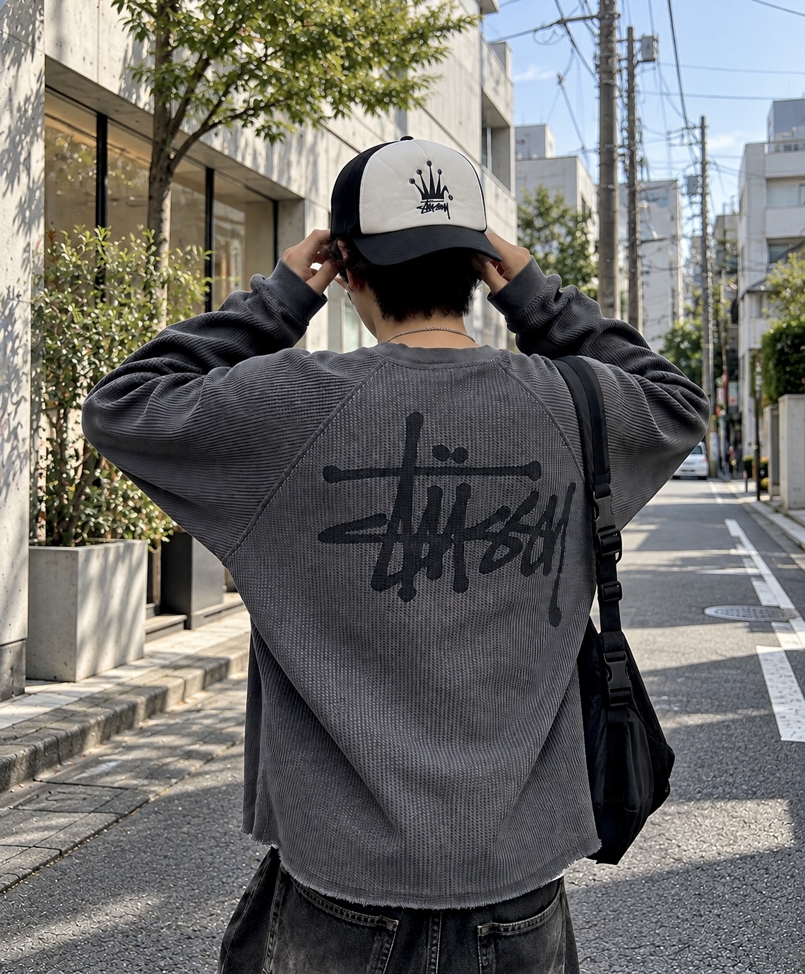Stussy 華夫格水洗長袖 Bone / Black BASIC STÜSSY THERMAL