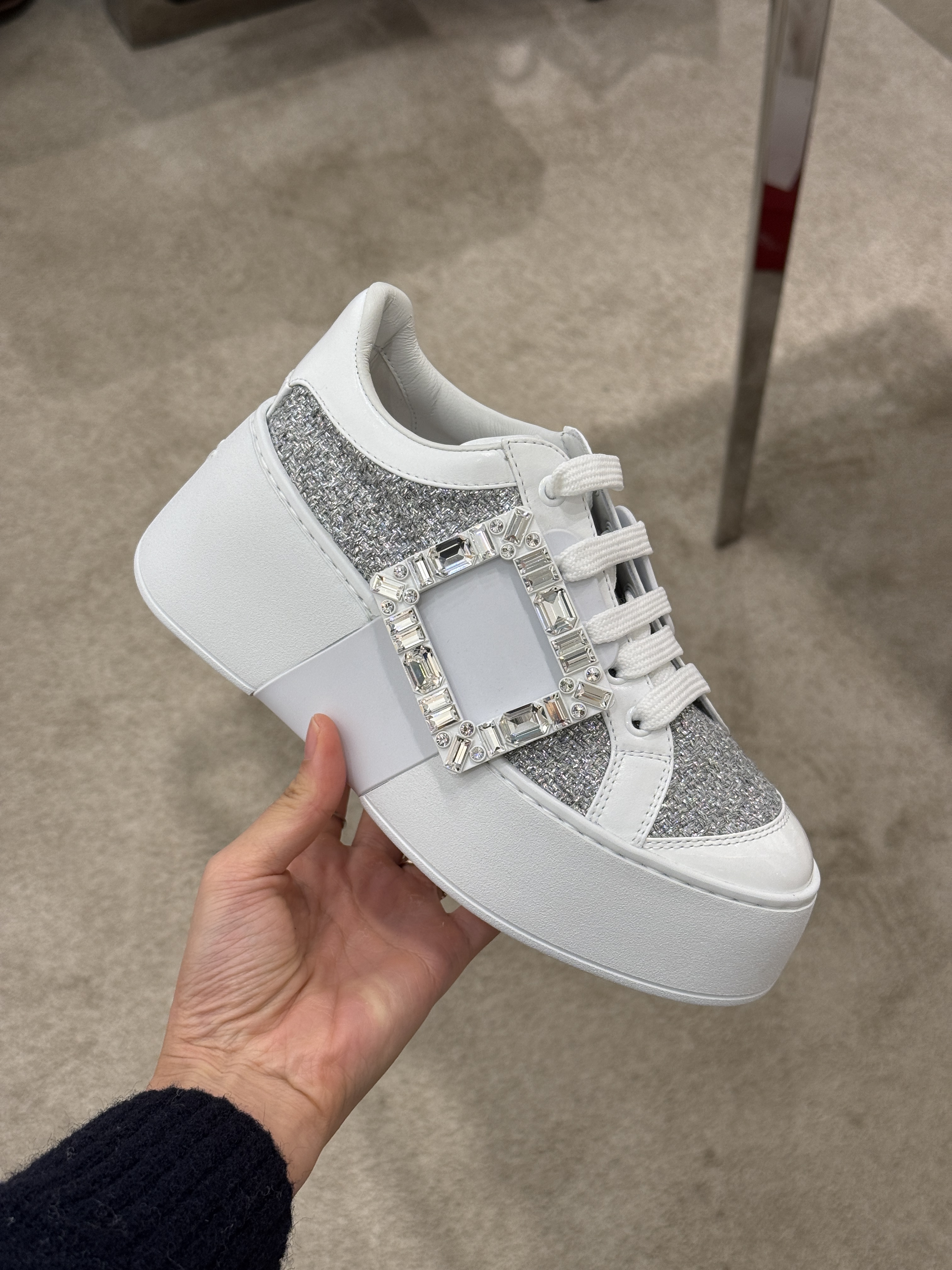 Roger Vivier viv skate high thick strass sneakers silver