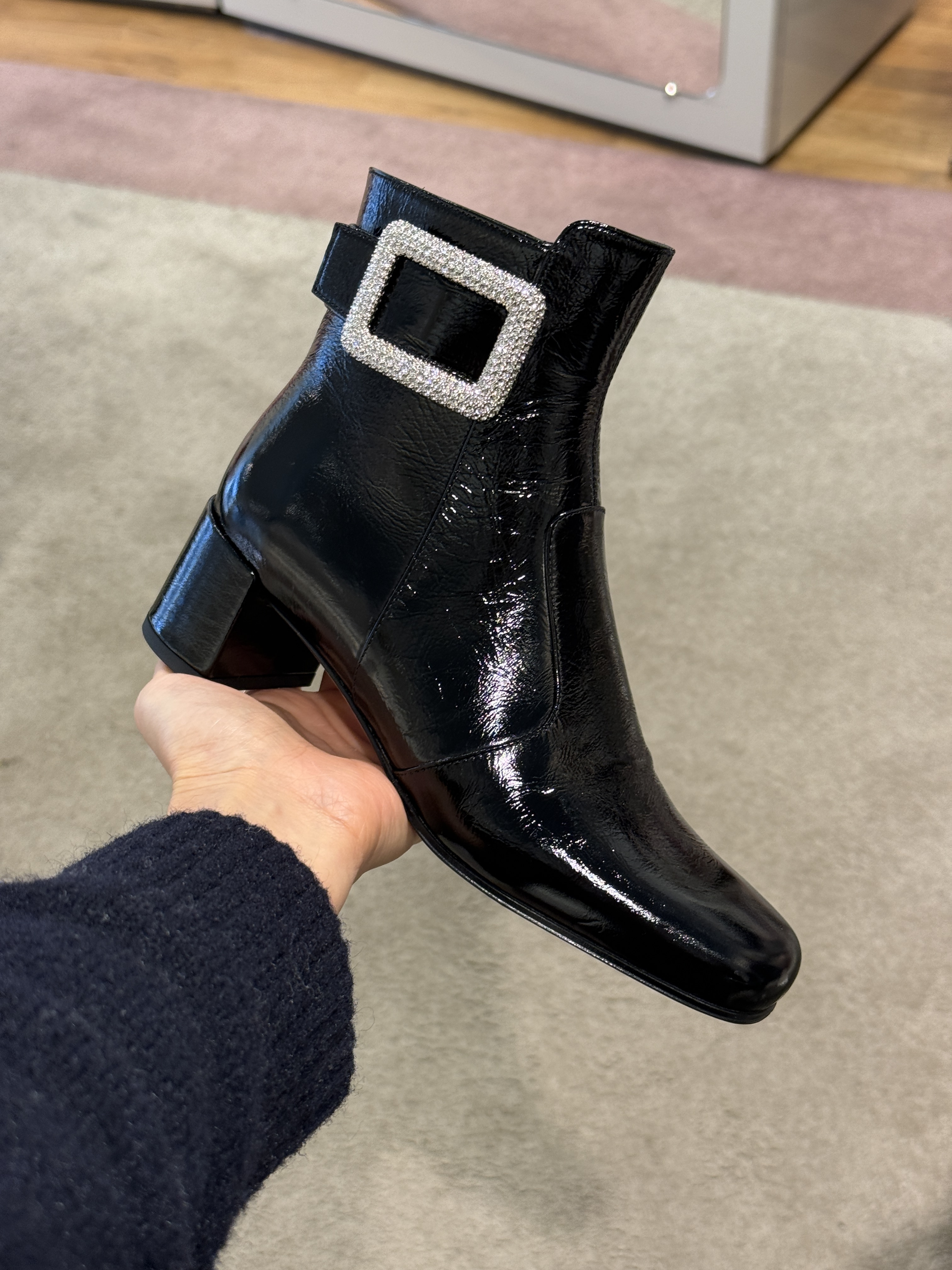 Roger Vivier Roger Vivier tres vivier polly strass heels boots 45mm patent black