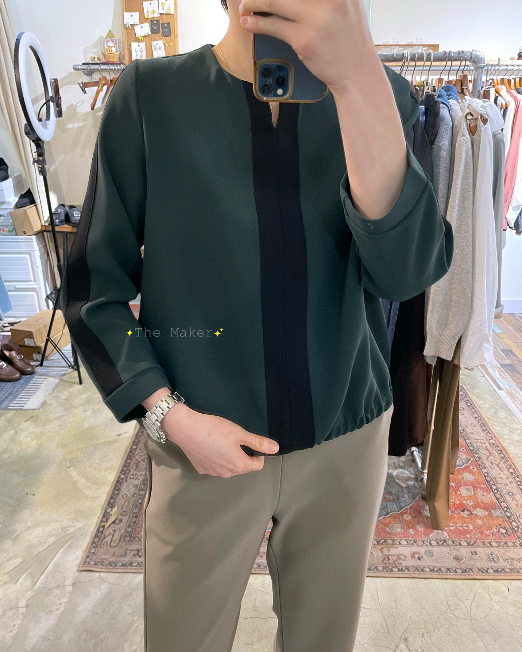 🥂 Y領雙色顯瘦 Top 🥂
