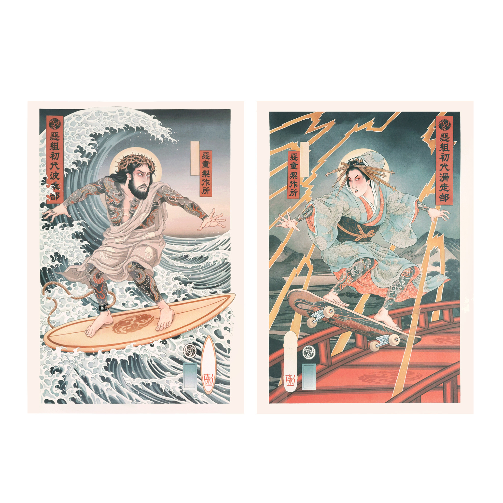BAD KIDS 惡童 26S/S Ukiyo-e Surf & Skateboard Poster ( 兩張ㄧ組 不含框 ㄧ律使用海報筒包裝 )