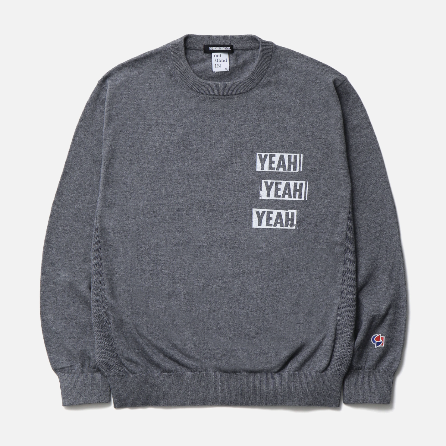 -(B4e03)-NEIGHBORHOOD  NH X OUT STAND IN . CREWNECK SWEATER 聯名款 針織 薄長袖 毛衣 灰色-2627069N-KNM01
