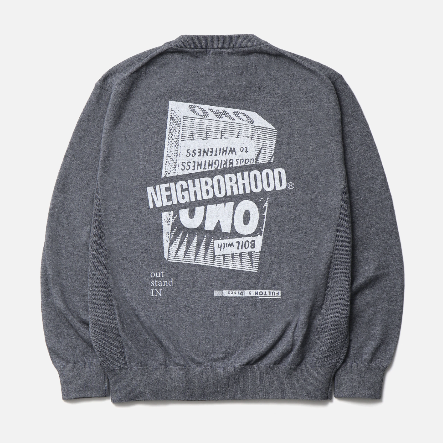 -(B4e03)-NEIGHBORHOOD  NH X OUT STAND IN . CREWNECK SWEATER 聯名款 針織 薄長袖 毛衣 灰色-2627069N-KNM01