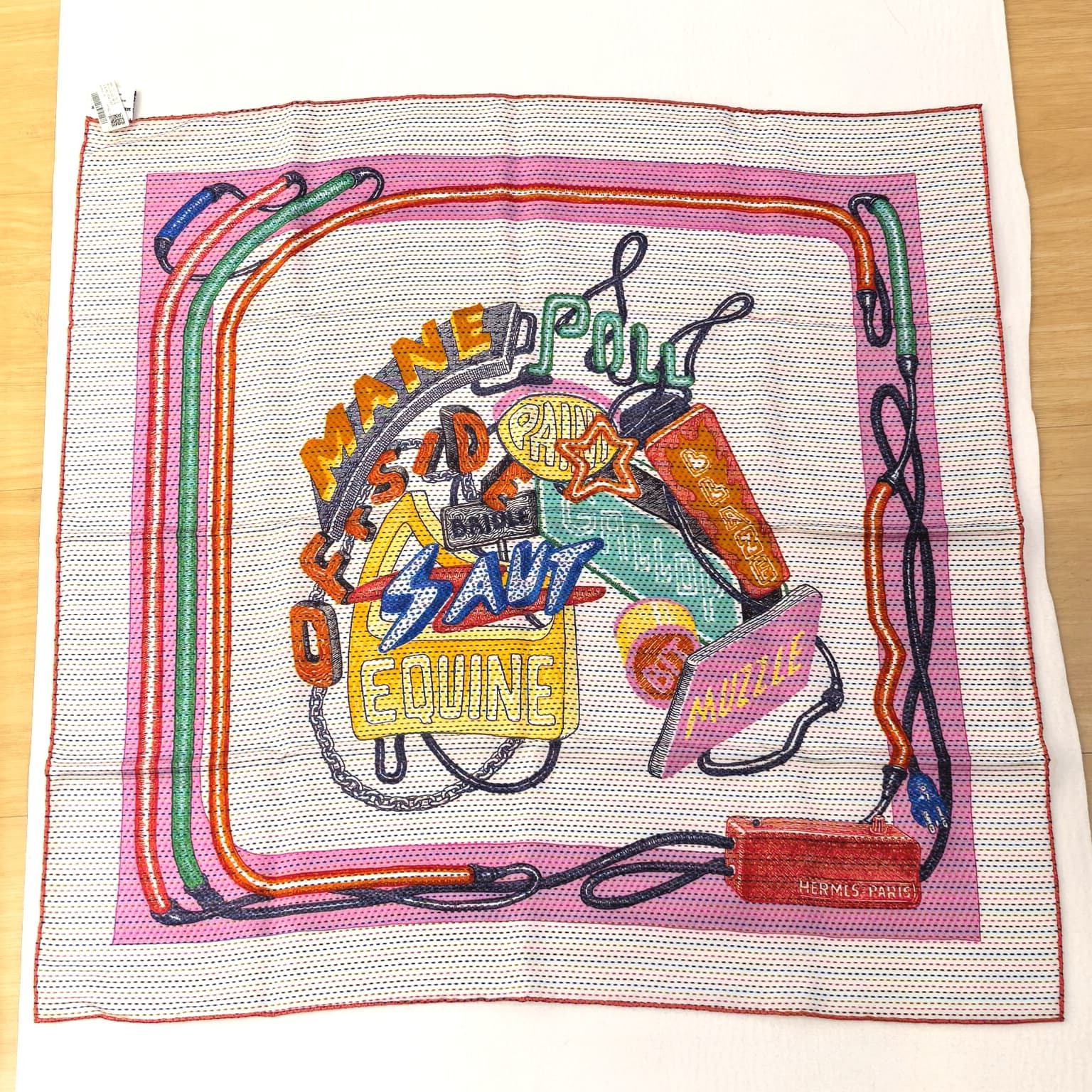 全新HERMES圍巾/絲巾, 70x70cm, HTH2212, 霓虹點彩駿馬顯微鏡圖案, Chevaloscope Neon Pointillé, #SILK SCARF #BRAND NEW #香榭站正品