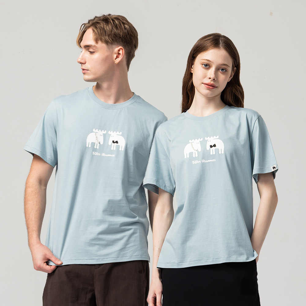 Moose Wedding Comfortable Soft Cotton 100% Pure Cotton Short-Sleeve T-Shirt - Lake Blue Women's