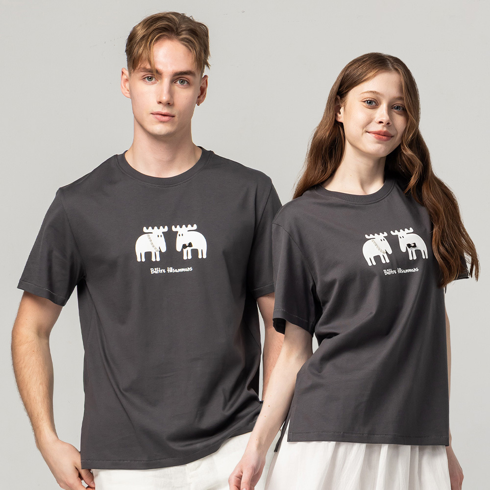 Moose Wedding Comfortable Soft Cotton 100% Cotton Short-Sleeve T-Shirt - Dark Gray Women's