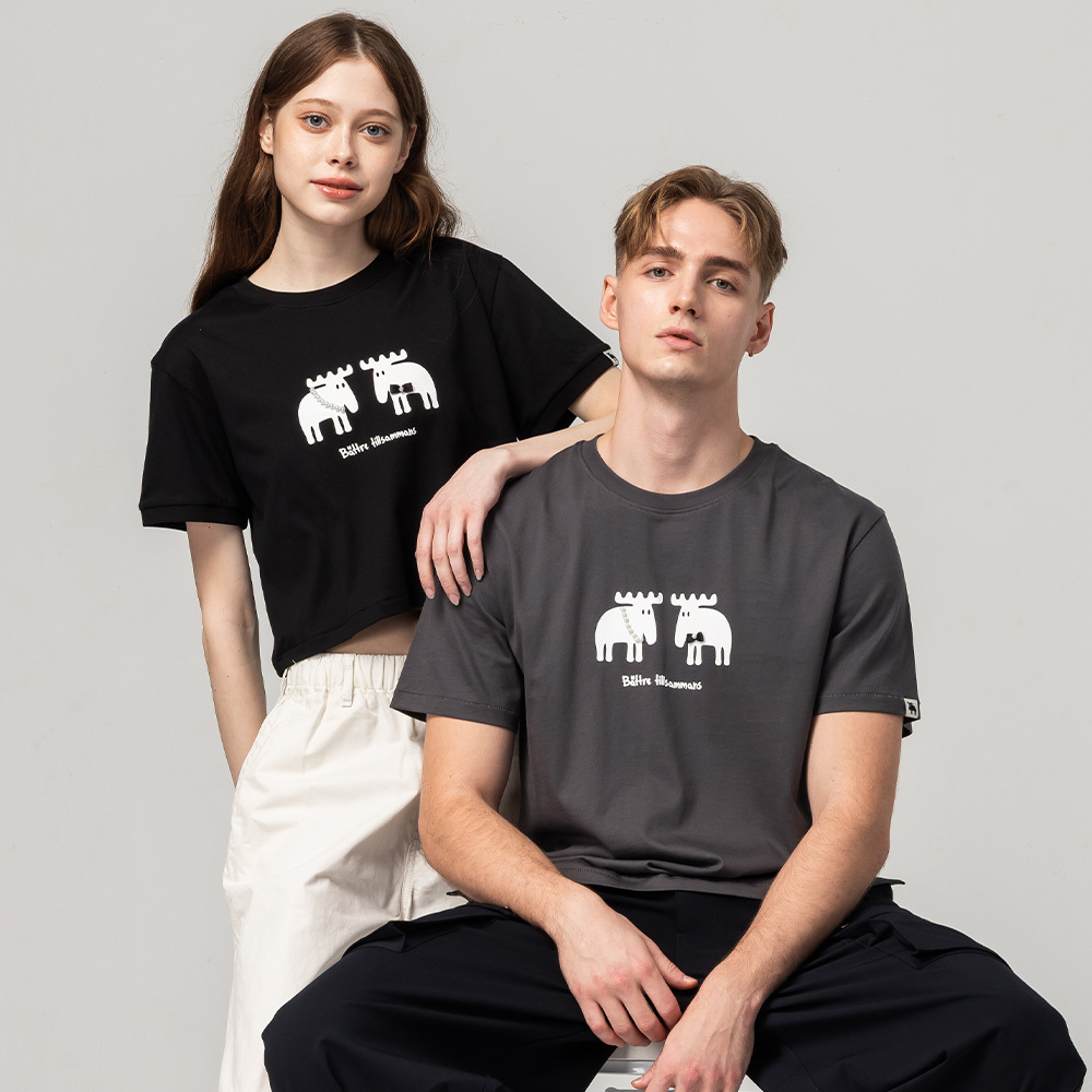 Moose Wedding Comfortable Soft Cotton 100% Cotton Short-Sleeve T-Shirt - Dark Gray Women's