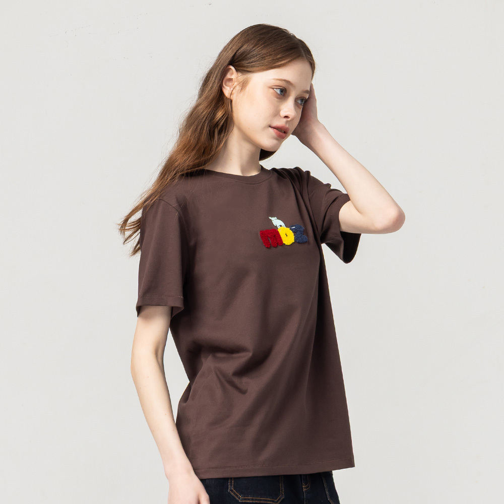 3D Lettering, Comfortable Soft Cotton, 100% Pure Cotton Short-Sleeve T-Shirt - Chocolate Style, Women's